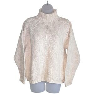 VTG Hunt Club Cable Knit Sweater Mock Neck Ivory Cream Textured Pullover Size L